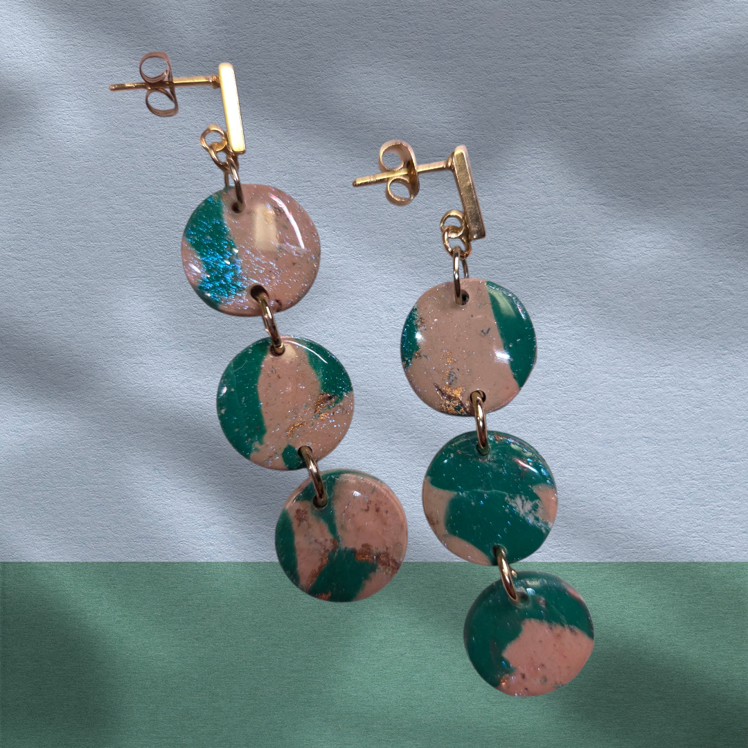 Triple Teal Flame Earrings