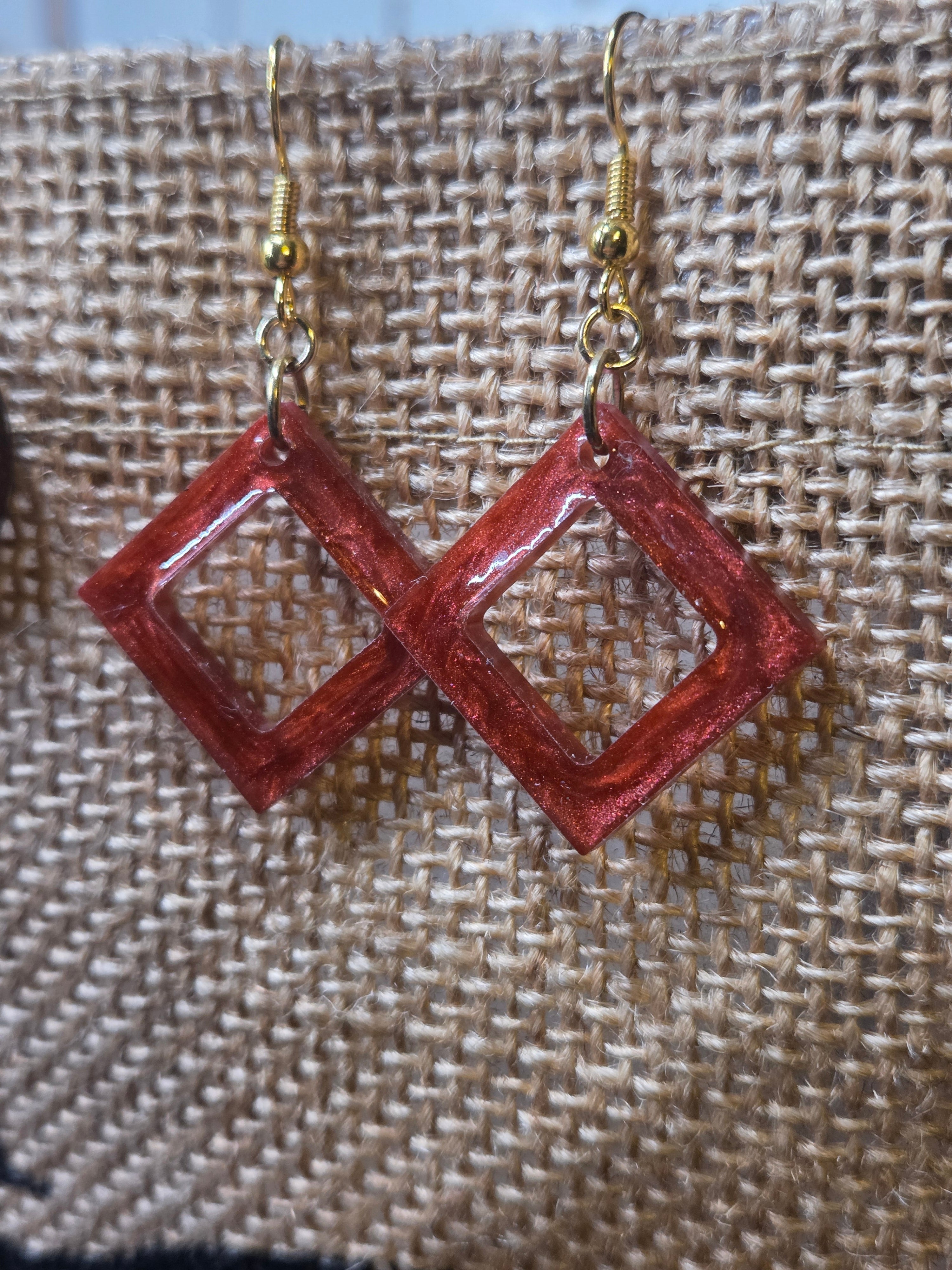 Copper Red Diamond Dangle earrings