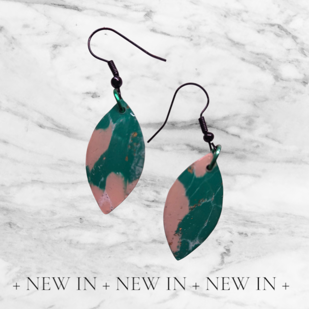Teal Flame Leaf Earrings