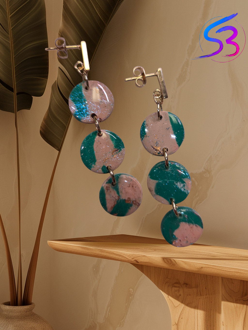 Triple Teal Flame Earrings
