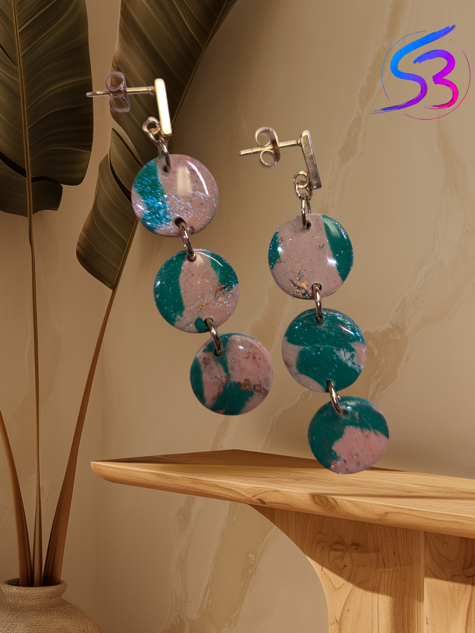 Triple Teal Flame Earrings