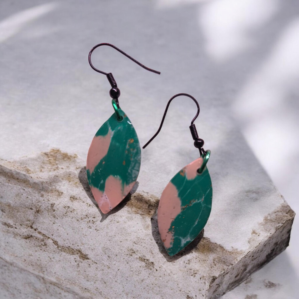 Teal Flame Leaf Earrings