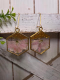 Hexagon Pressed Flower Glitter Earrings